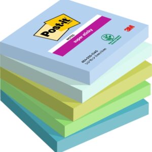 post it super sticky pack de 5 blocs de 90 notas adhesivas reposicionables forma cuadrada 76x76mm colores surtidos