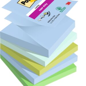 post it super sticky pack de 5 blocs de 90 notas adhesivas reposicionables forma cuadrada 76x76mm en zig zag colores surtidos