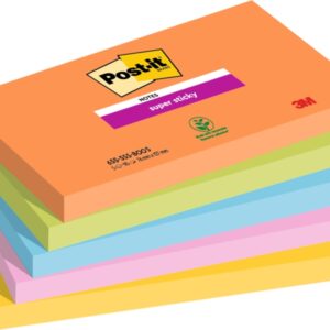 post it super sticky pack de 5 blocs de 90 notas adhesivas reposicionables forma rectangular 127x76mm colores surtidos