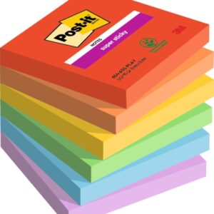 post it super sticky pack de 6 blocs de 90 notas adhesivas reposicionables forma cuadrada 76x76mm colores surtidos