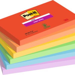 post it super sticky pack de 6 blocs de 90 notas adhesivas reposicionables forma rectangular 127x76mm colores surtidos