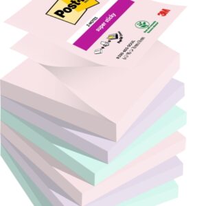 post it super sticky pack de 6 blocs de 90 notas adhesivas reposicionables forma cuadrada 76x76mm en zig zag colores surtidos