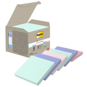 post it pack de 6 blocs de 100 notas adhesivas recicladas forma cuadrada 76x76mm colores surtidos