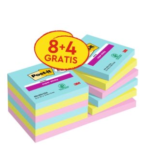 post it super sticky pack de 12 blocs de 90 notas adhesivas reposicionables coleccion cosmic 76x76 mm + 4 gratis colores surtidos