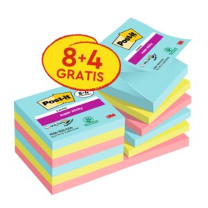 post it super sticky pack de 12 blocs de 90 z notas adhesivas reposicionables coleccion cosmic 76x76 mm promocion 8 blocs + 4 gratis colores surtidos