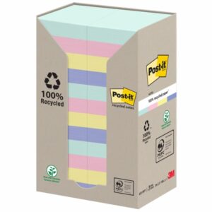 post it pack de 24 blocs de 100 notas adhesivas recicladas forma rectangular 51x51mm colores surtidos