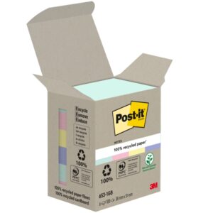 post it pack de 6 blocs de 100 notas adhesivas recicladas forma rectangular 51x51mm colores surtidos