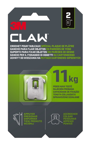 3m claw pack de 2 ganchos de metal para paredes de yeso soporta hasta 11kg color gris/titanio