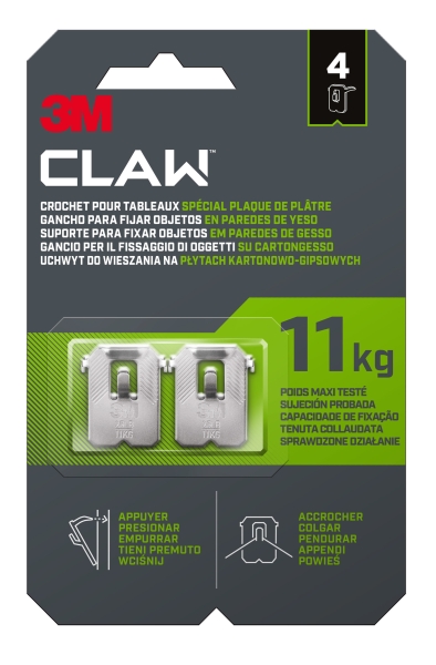 3m claw pack de 4 ganchos de metal para paredes de yeso soporta hasta 11kg color gris/titanio