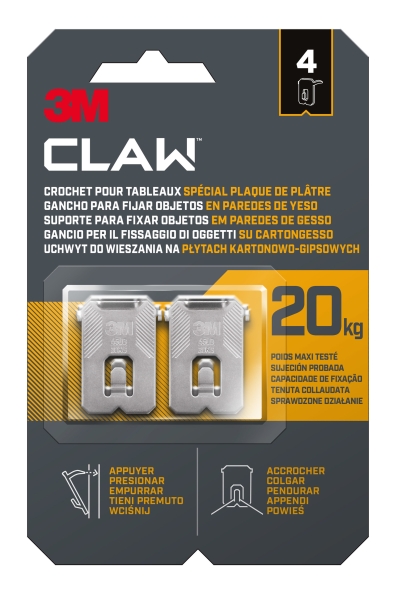 3m claw pack de 4 ganchos de metal para paredes de yeso soporta hasta 20kg color gris/titanio