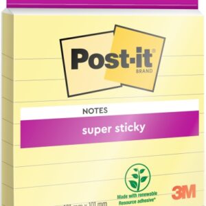post it super sticky bloc de 45 notas adhesivas reposicionables con renglones forma cuadrada 101x101mm color amarillo claro