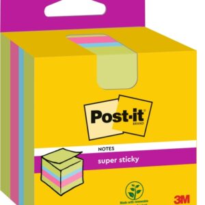 post it super sticky cubo de 300 notas adhesivas reposicionables 76x76mm 100% pefc colores surtidos