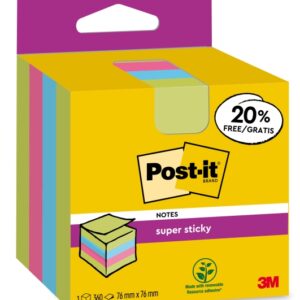 post it super sticky cubo de 300 notas adhesivas reposicionables 76x76mm 100% pefc colores surtidos