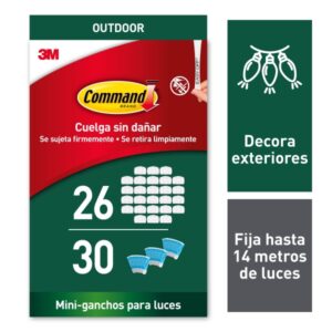 command pack de 26 ganchos para luces sujeccion de clip 30 tiras adhesivas color blanco