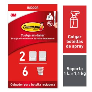 command pack de 2 ganchos especiales para pulverizador 6 tiras adhesivas soporta hasta 1.1kg color blanco