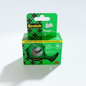 scotch magic pack de 2 cintas adhesivas invisible 19mm x 7.5m incluye dispensador color transparente