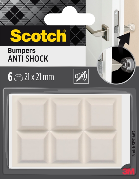 scotch pack de 6 almohadillas adhesivas antichoque para paredes 21x21mm color blanco