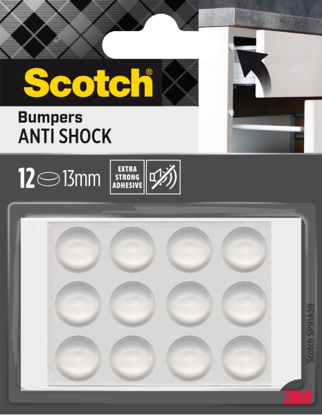 scotch pack de 12 topes adhesivos para muebles antichoque diametro de 13mm color transparente