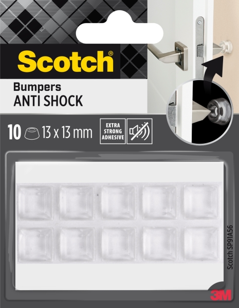scotch pack de 10 topes adhesivos para paredes antichoque 13x13mm color transparente