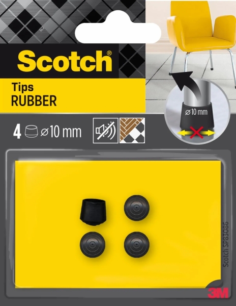 scotch pack de 4 conteras de goma diametro de 10mm color negro