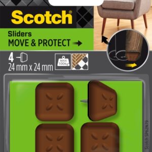 scotch move and protect pack de 4 patines deslizantes con clavo 24x24mm soporta hasta 100kg color marron