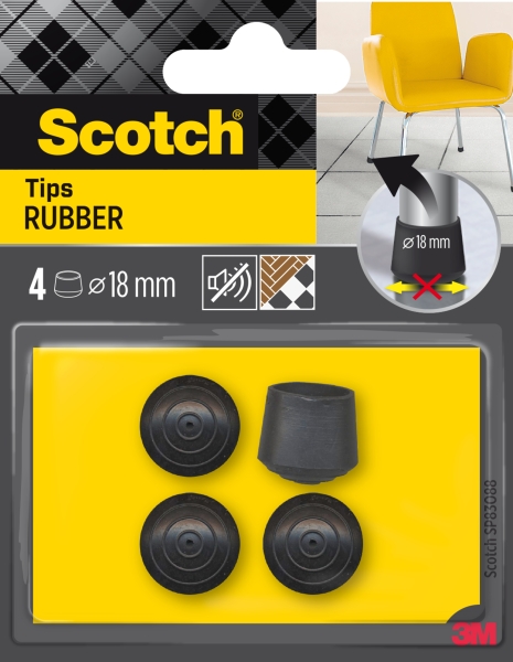 scotch pack de 4 conteras de goma diametro de 18mm color negro