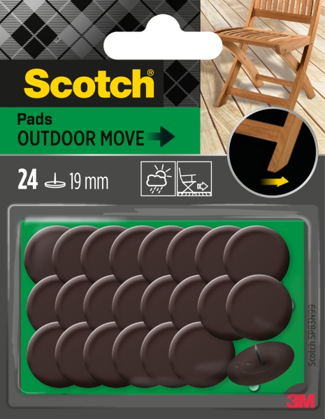 scotch pack de 24 patines deslizantes con clavo diametro de 19mm uso en exterior color marron