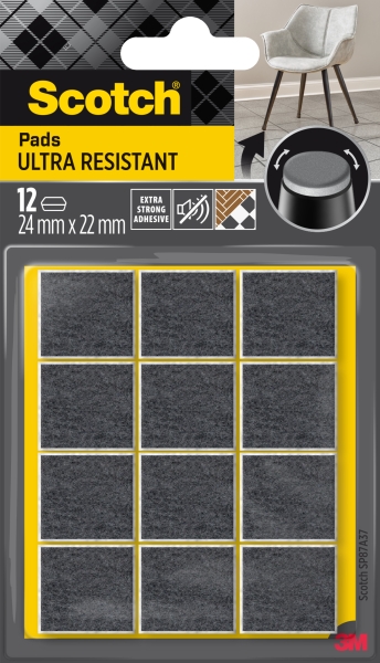 scotch pack de 12 almohadillas de fieltro adhesivas ultra resistentes 24x22mm color blanco/gris