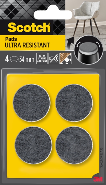 scotch pack de 4 almohadillas de fieltro adhesivas ultra resistentes diametro de 34mm color blanco/gris