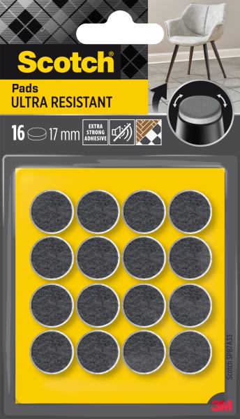scotch pack de 16 almohadillas de fieltro adhesivas ultra resistentes diametro de 17mm color blanco/gris