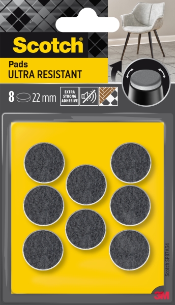 scotch pack de 8 almohadillas de fieltro adhesivas ultra resistentes diametro de 22mm color blanco/gris
