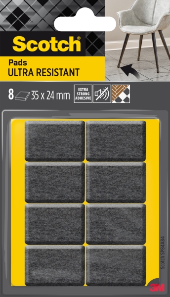 scotch pack de 8 almohadillas de fieltro adhesivas ultra resistentes 35x24mm paquete de 8 color blanco/gris