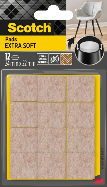 scotch pack de 12 almohadillas de fieltro adhesivas extra suaves 24 x 22mm color beige