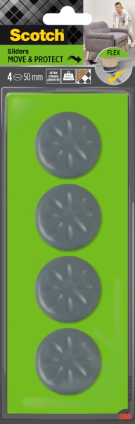 scotch move and protect flex pack de 4 patines deslizantes adhesivos diametro de 50mm soporta hasta 400kg color gris