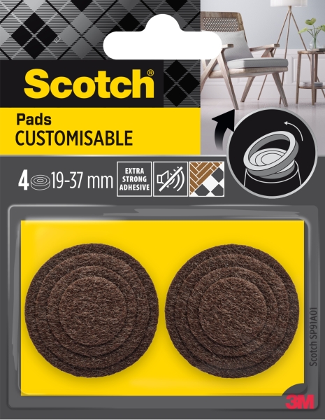 scotch pack de 4 almohadillas adhesivas antideslizantes personalizables diametro de 19 a 37mm color marron