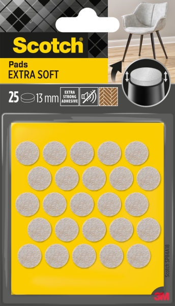 scotch pack de 25 almohadillas de fieltro adhesivas extra suaves diametro de 13mm color beige