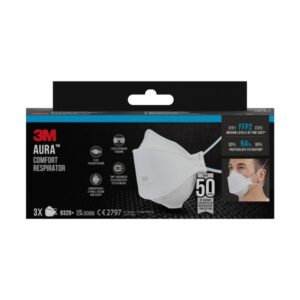 3m aura pack de 3 mascarillas para particulas ffp2 desechable sin valvula para niveles medios de particulas color blanco