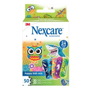 nexcare happy kids mix pack de 50 apositos surtidos transpirables para pieles delicadas color estampado infantil