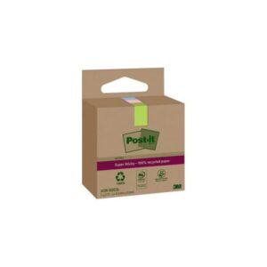 post it super sticky pack de 3 blocs de 70 notas adhesivas recicladas forma cuadrada 47.6x47.6mm colores surtidos