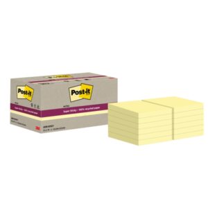 post it super sticky pack de 12 blocs de 70 notas adhesivas recicladas forma cuadrada 47.6x47.6mm color amarillo claro