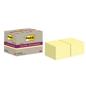 post it super sticky pack de 12 blocs de 70 notas adhesivas recicladas forma cuadrada 76x76mm color amarillo claro