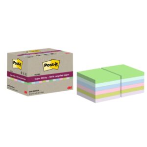 post it super sticky pack de 12 blocs de 70 notas adhesivas recicladas forma cuadrada 76x76mm colores surtidos
