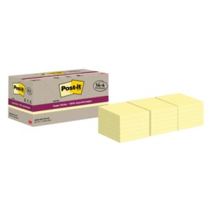 post it super sticky pack de 18 blocs de 70 notas adhesivas recicladas forma cuadrada 76x76mm color amarillo claro