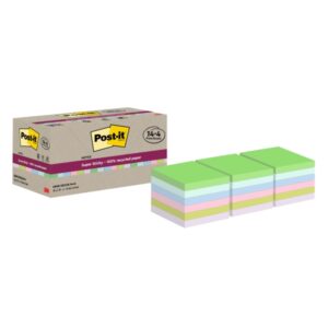 post it super sticky pack de 18 blocs de 70 notas adhesivas recicladas forma cuadrada 76x76mm colores surtidos