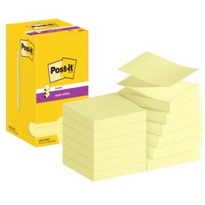 post it super sticky pack de 12 blocs de 90 notas adhesivas reposicionables zig zag 76x76mm forma cuadrada color amarillo claro
