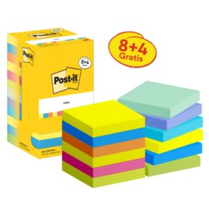 post it pack de 12 blocs de 90 notas adhesivas reposicionables forma cuadrada 76x76mm colores surtidos