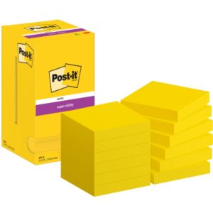 post it super sticky pack de 12 blocs de 90 notas adhesivas reposicionables forma cuadrada 76x76mm color amarillo