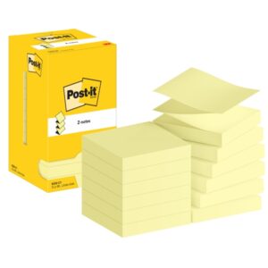 post it pack de 12 blocs de 100 z notas adhesivas reposicionables 76x76mm forma cuadrada caja dispensadora color amarillo claro