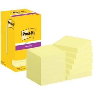 post it super sticky pack de 12 blocs de 90 notas adhesivas reposicionables 76x76mm paquete de carton color amarillo claro