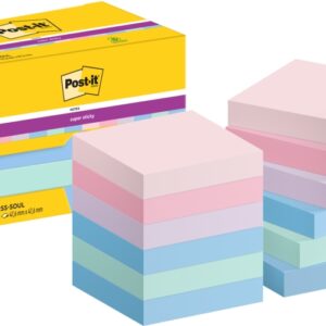 post it super sticky pack de 12 blocs de 90 notas adhesivas reposicionables forma cuadrada 47.6x47.6mm colores surtidos